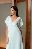 This mesmerising kaftan dress has hand crafted embellishments, accentuated with V-neckline and flattering A-line shape.