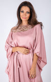 Embellished kaftan with sequins on the neck line made from satin fabric