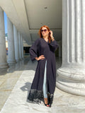 Lace patched abaya in black