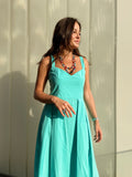 Heart shape neckline dress is crafted from 100% cotton, the refined pleats accentuates your waistline.